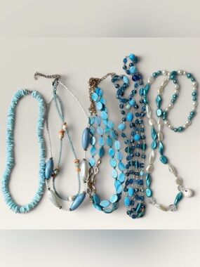 🚨 SALE- Lot of 5 Blue Beaded Necklaces Turquoises Shell Pearl Boho Coastal